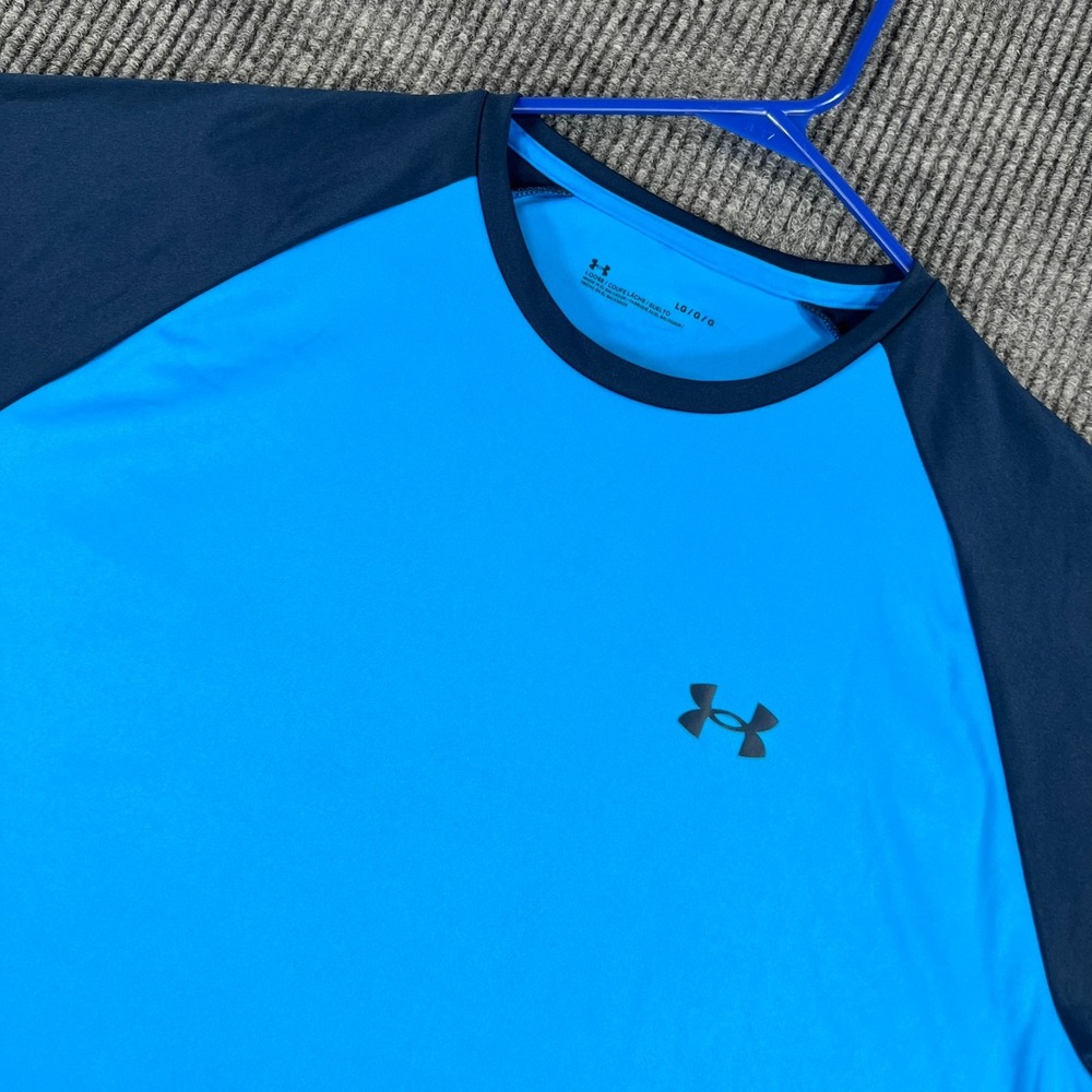 Under Armour Shirt Mens Large Blue Short Sleeve Loose Fit Workout Active Gym Run